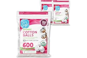 Simply Soft Premium Organic Cotton Balls, 600 Count (3 Bags) 100% Pure Cotton, Certified Organic, Hypoallergenic, Large, Soft & Absorbent for Beauty, Cosmetics, Skin Care, Lint Free