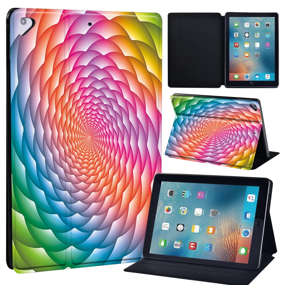 Leather slim lightweight Stand Cover Case for Apple New iPad 9.7 2018 2017(6th Gen, 5th Gen)/iPad Air 2/iPad Air/iPad Pro 9.7 Tablet with Auto Wake/Sleep (3D art-rainbow)