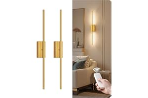 GOEBLESON 27.6" Wireless Battery Operated Wall Sconces Set of 2, Modern Rechargeable Lamp with Remote, 360° Rotation, 10000mAh, Touch Dimmable Lights for Bedroom, Living Room, Hallway, Gold D06YBP205
