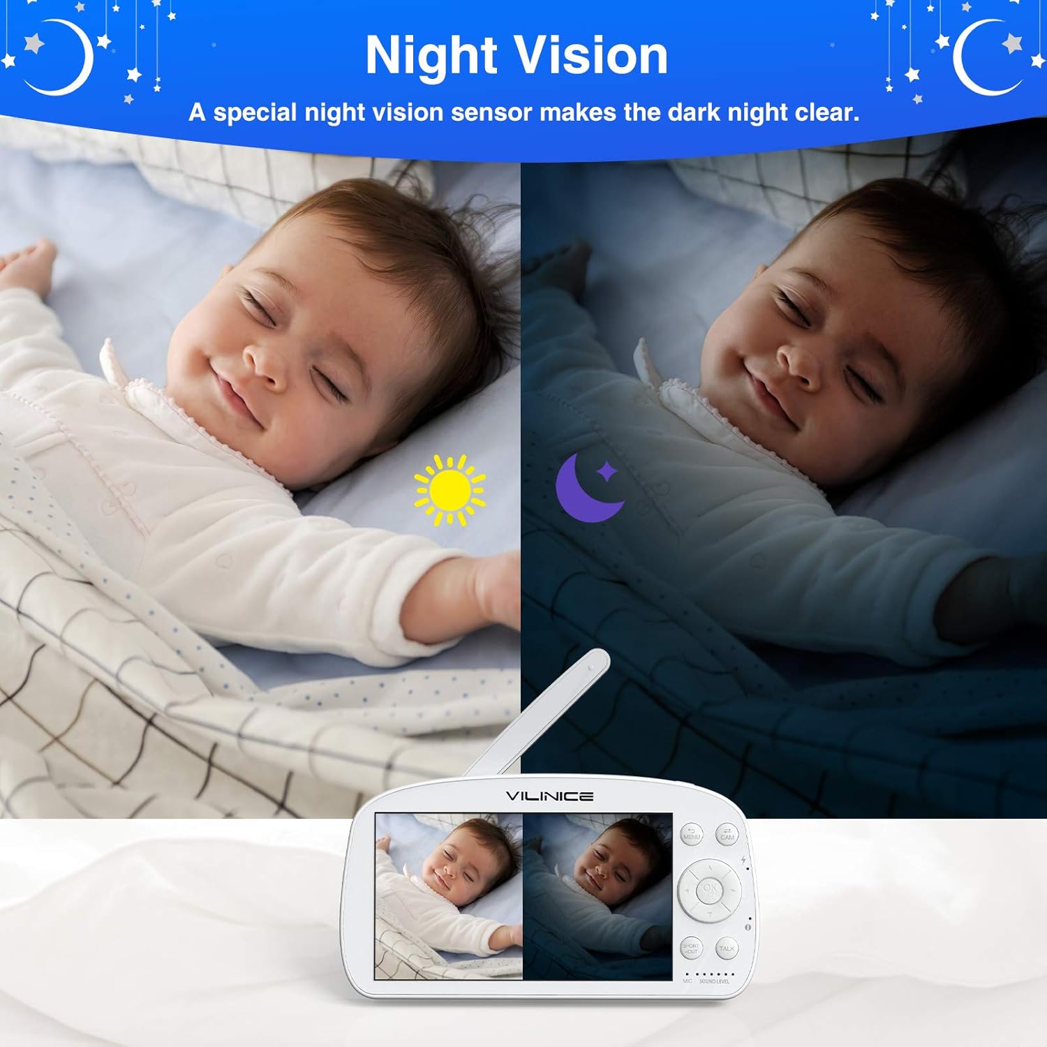 Baby monitor with camera and audio, VILINICE Video Baby Monitor with 720P HD Large 5.5" Display, Auto Night Vision,Two-Way Talk, Temperature Monitor, VOX Mode, and Long Battery Life: Baby