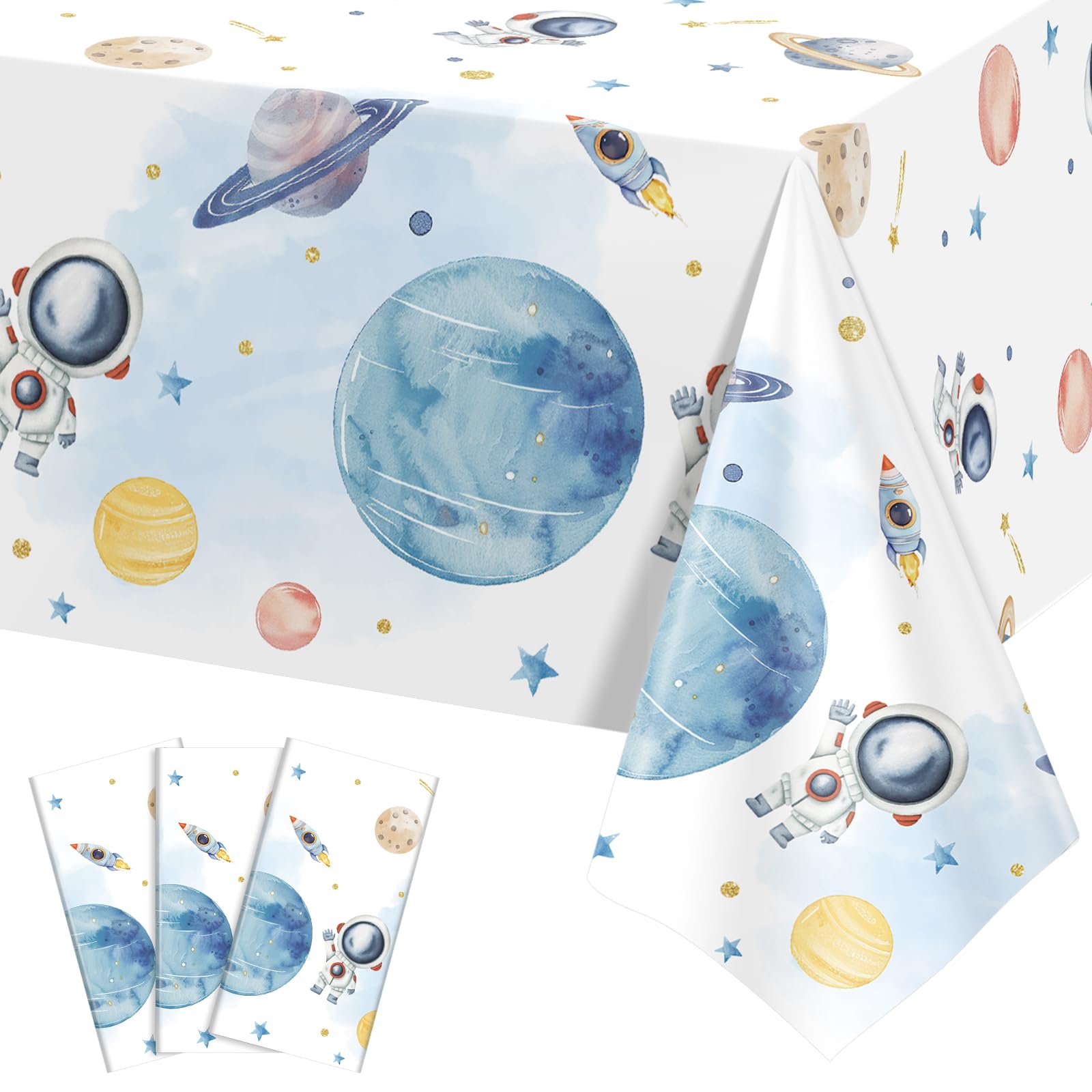 NatNarr 3 Pack First Trip Around The Sun Space Tablecloths, 54 x 108 Inch Outer Space Themed Tablecloth Waterproof Rectangle Star Party Table Cover for 1st Birthday Baby Shower Home Party Decorations