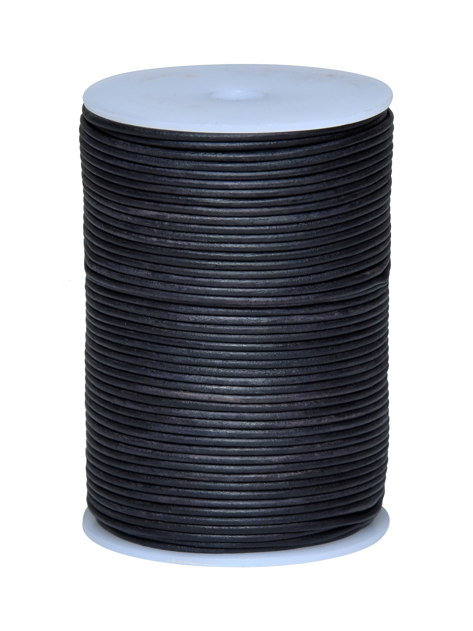 Cords Essentials Round Genuine Leather String Cord, Rope for Jewelry Making, Necklaces, Bracelets, Kumihimo Braiding, Wraps, Crafts and Hobby Projects (Matte Black, 2.0 MM)