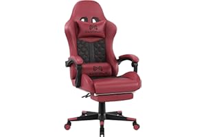 GAMTIMER Gaming Chair,Computer Chair with Footrest and Lumbar Support,Breathable PU Leather,4D Lumbar Support and Headrest,360 Degree Swivel Chair with Adjustable Ergonomic Backrest for Adults-Red