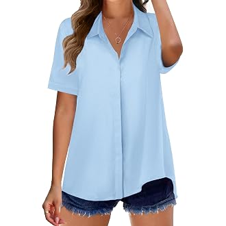 Zeagoo Womens Button Down Shirts Rolled Cuffed Short Sleeve Shirt Cute Collared Summer Casual Work Blouse