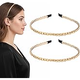 Shimmeroo 2PCS Thin Metal Headband,Gold Headband for Women with Metal Chain,Gold Head Band Wedding Bridal Headwear Hair Accessories