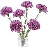 DuHouse 6pcs Artificial Flowers Carnations Latex Carnation Flowers,Fake Carnations with Stems for Wedding Party Office Home Decor(Purple)