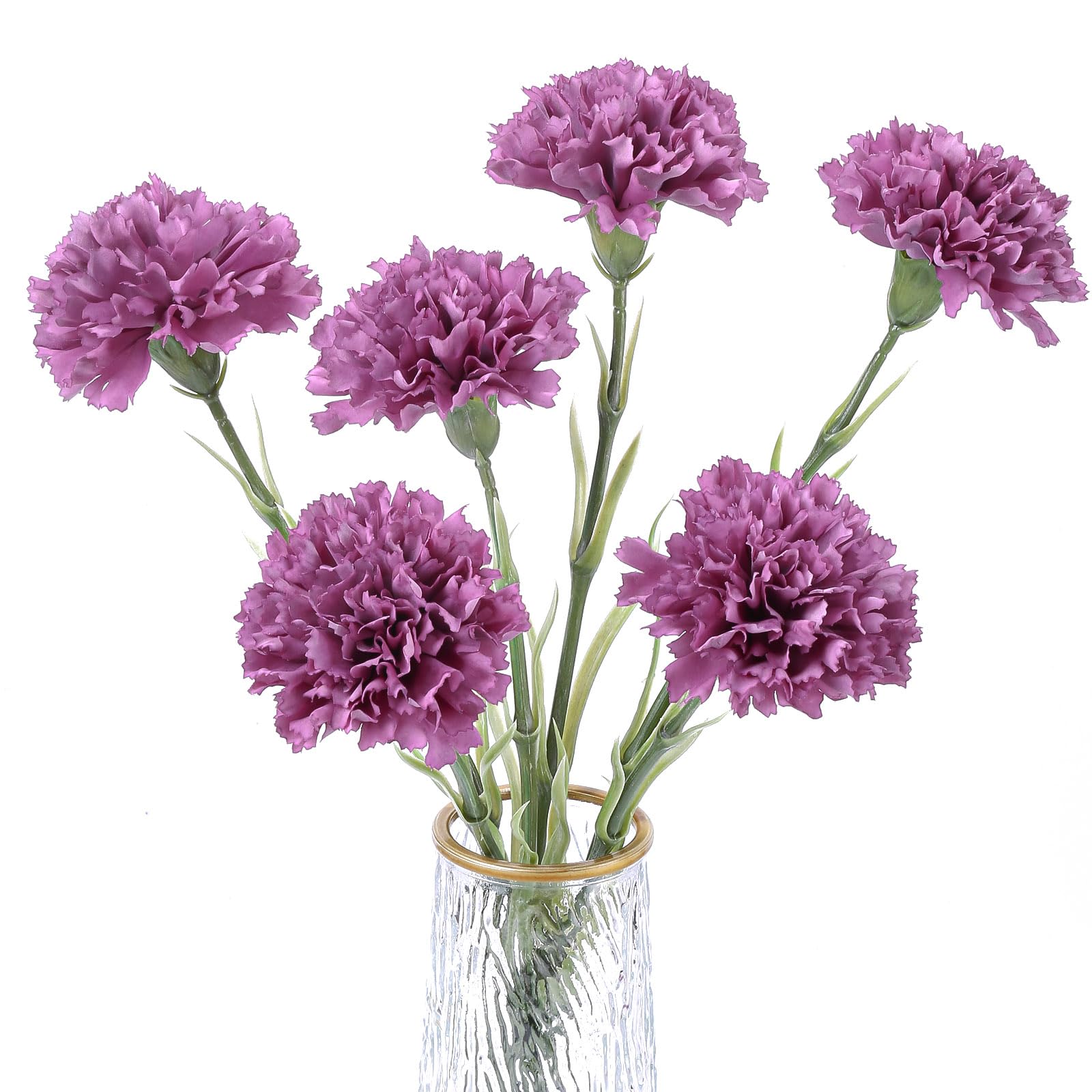 DuHouse Real Touch Artificial Carnation Flowers 6pcs, Silk Faux Flowers, Fake Carnation with 45cm Long Stems for Wedding Home Table Centerpieces(Purple)