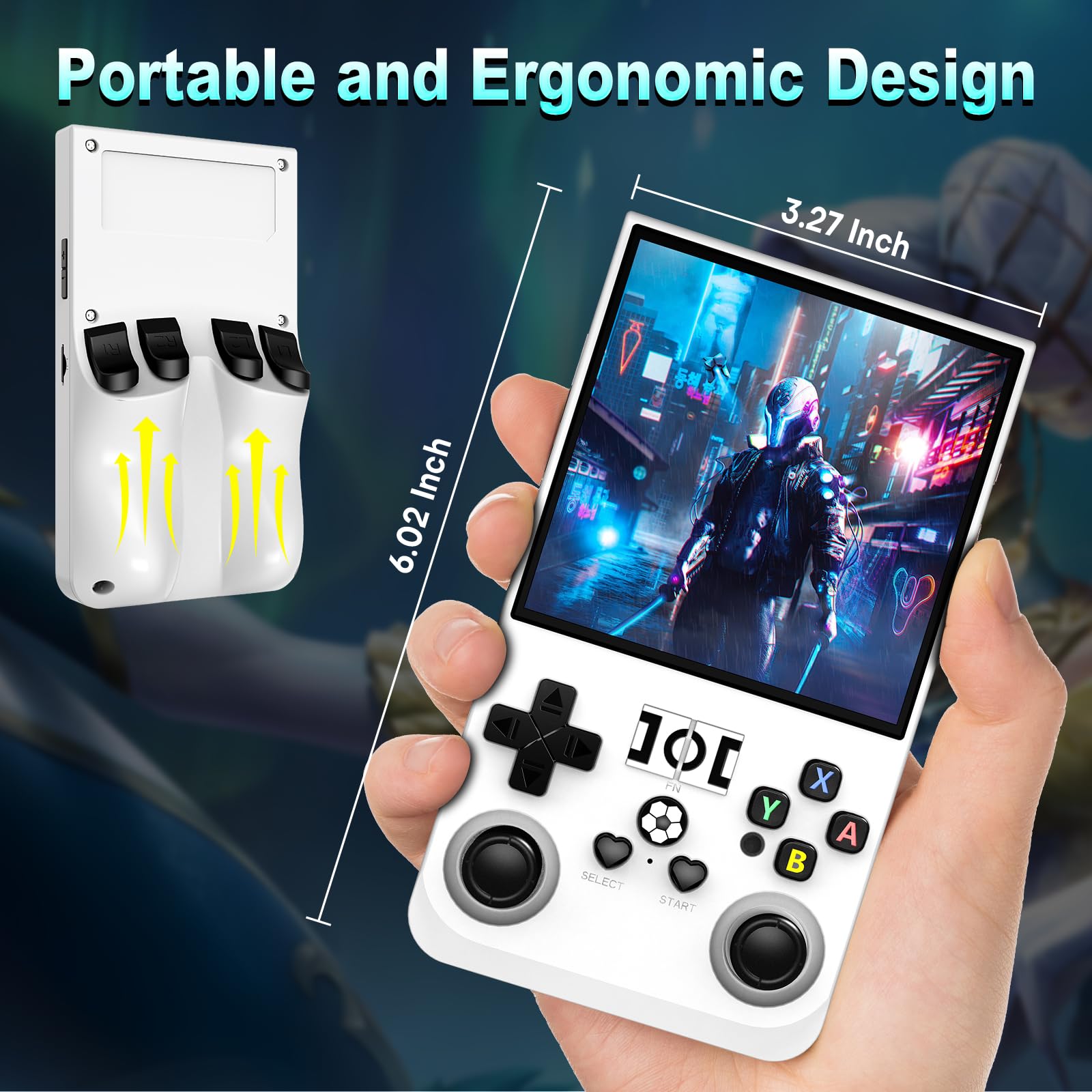 R36MAX Game Console,4.0 Inch IPS Screen Linux System with 64GB TF Card,Retro Gaming Console Built in 18000+ Games