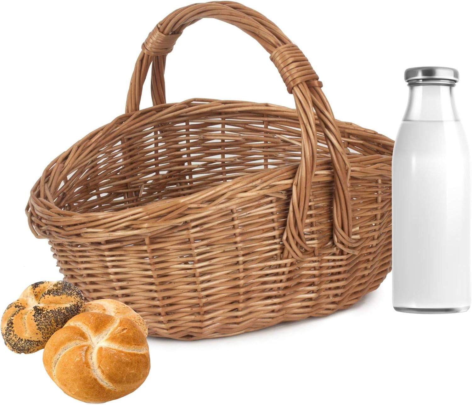 thumbnail image 2 of Goaste 3 Pack Wooden Bread Baskets, Wood Chip Picnic Basket With Handles Handmade Woven Harvest Basket Holder Rustic 2 of 14