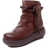 Sttiyaf Women High Top Ankle Boots Platform Leather Boots for Women