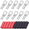 iGreely 10pcs 8 Guage 5/16" Wire Lugs Ring Terminal Connectors Ends 8 AWG Heavy Duty Tinned Copper for Battery Cable Lug Wire Electrical Eyelets with 10pcs 3:1 Dual Wall Adhesive Heat Shrink