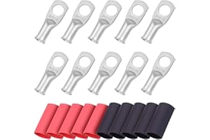 iGreely 10pcs 8 Gauge 5/16" Wire Lugs Ring Terminal Connectors Ends 8 AWG Heavy Duty Tinned Copper for Battery Cable Lug Wire Electrical Eyelets with 10pcs 3:1 Dual Wall Adhesive Heat Shrink