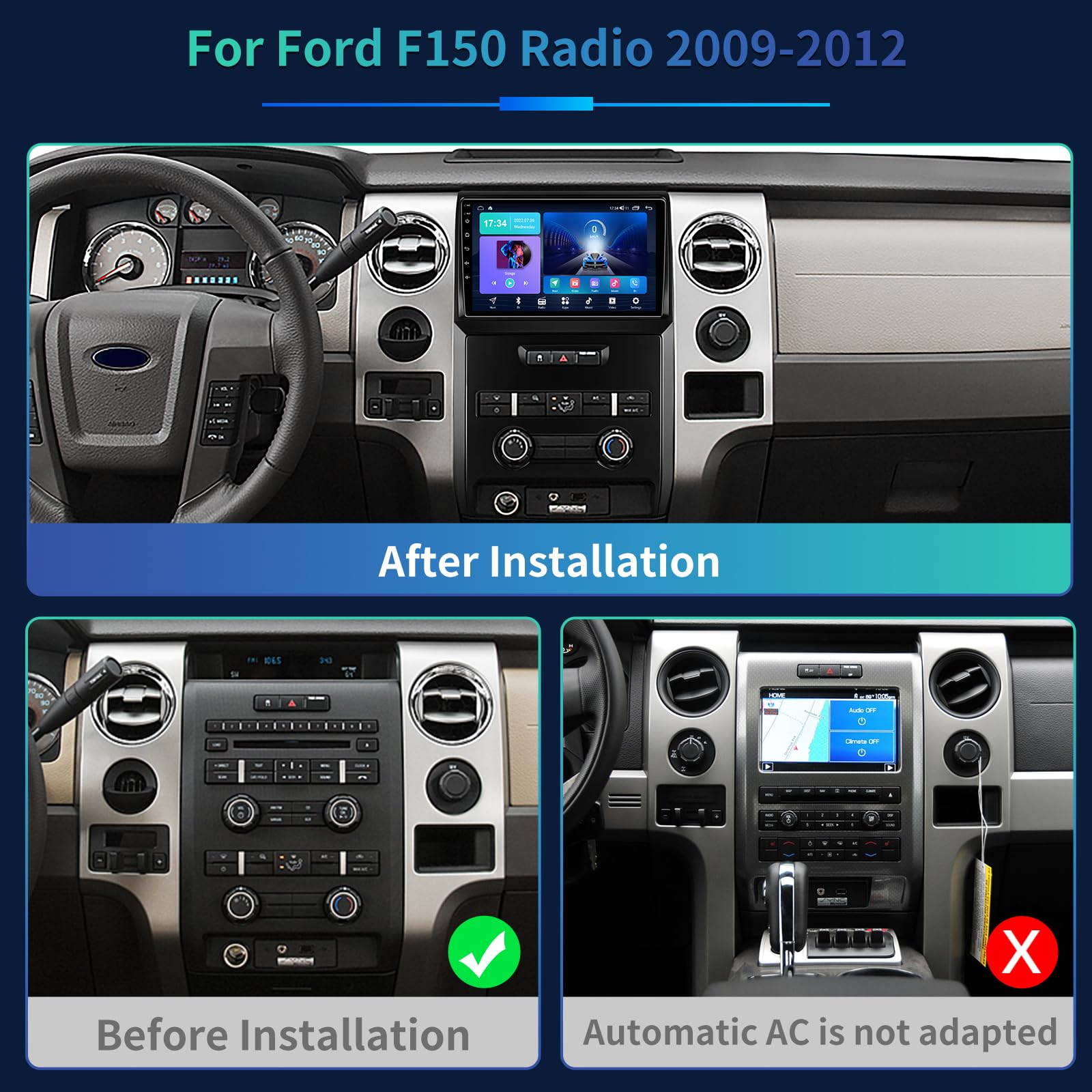 5GWiFi Upgrade 4GB+32GB Android13 Car Radio Stereo for Ford F150 F-150 2009 2010 2011 2012 2013 2014 Wireless CarPlay & Andriod Auto 9.2 Inch Touch Screen Car Radio with GPS Navigation Bluetooth