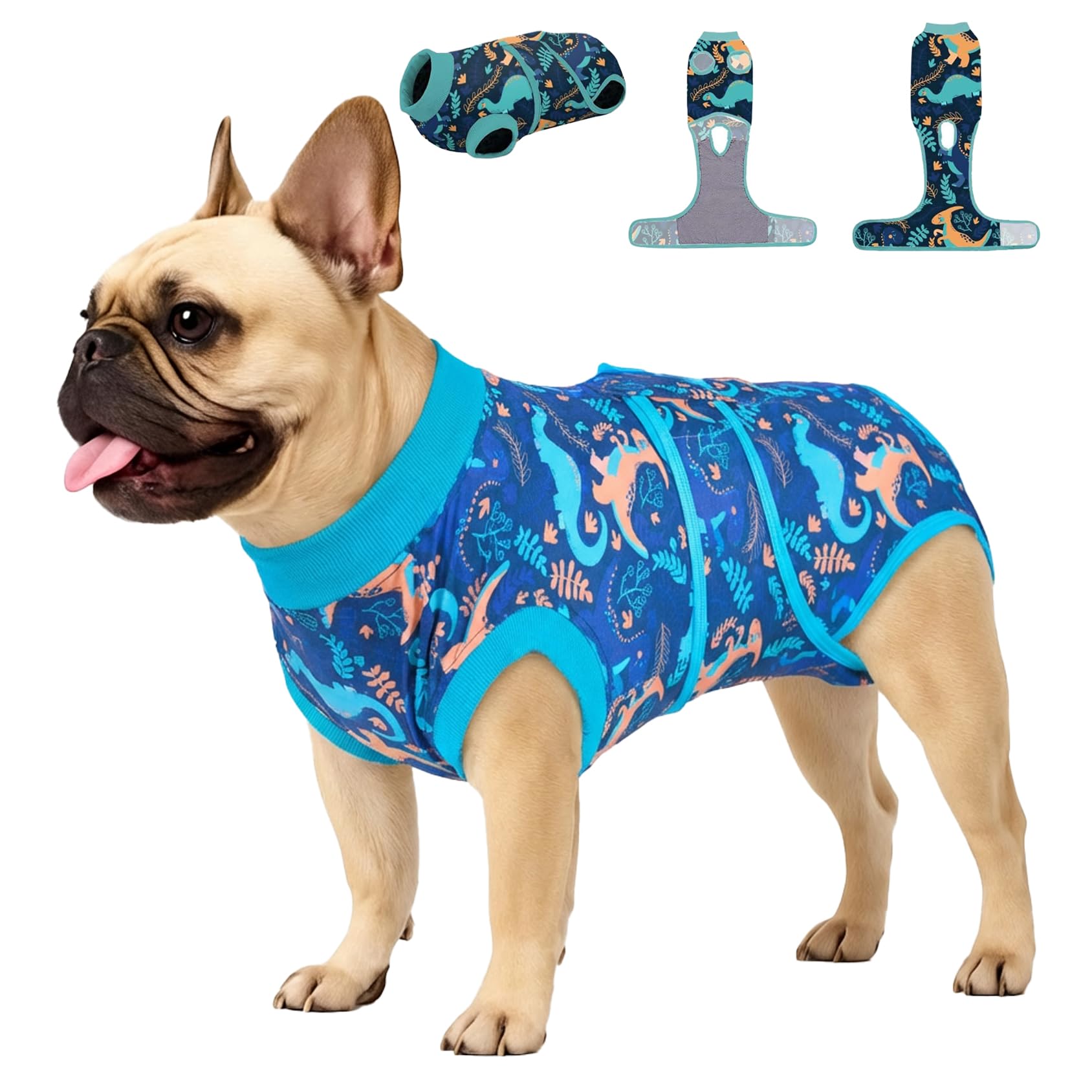 PetWarm After Surgery Onesie for Dogs, Pet Coat's Inner Clothes, Dog Cone Alternative After Surgery Suit for Dogs Female Male Dog Onesie for Spay Neuter, Dinosaur Pattern, Green, XS — image 1