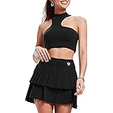 Tennis Skirt Sets for Women Half High Collar Irregular Bra Double Ruffle Golf Skirt Set Women 2 Piece Outfits