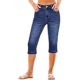 luvamia Capri Jeans for Women Trendy Mid Rise Distressed Raw Hem Casual Summer Stretchy Denim Capris Pants Relaxed Fit