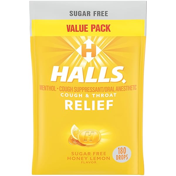HALLS RELIEF HONEY LEMON SUGAR FREE COUGH DROPS,...