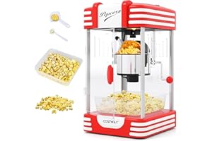 COSTWAY 19 Oz Popcorn Machine, Theater Style Countertop Popcorn Maker with Stainless Steel Kettle, Halogen Light, Kernel & Oi