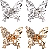 4PCS Liquid Butterfly Hair Clips - Gold Rhinestone Crystal Claw Clips for Women, Vintage Metal Jaw Clips with Sparkling Diamonds, Fancy Barrettes for Thick/Thin Hair (Rose Gold & Silver Styles)