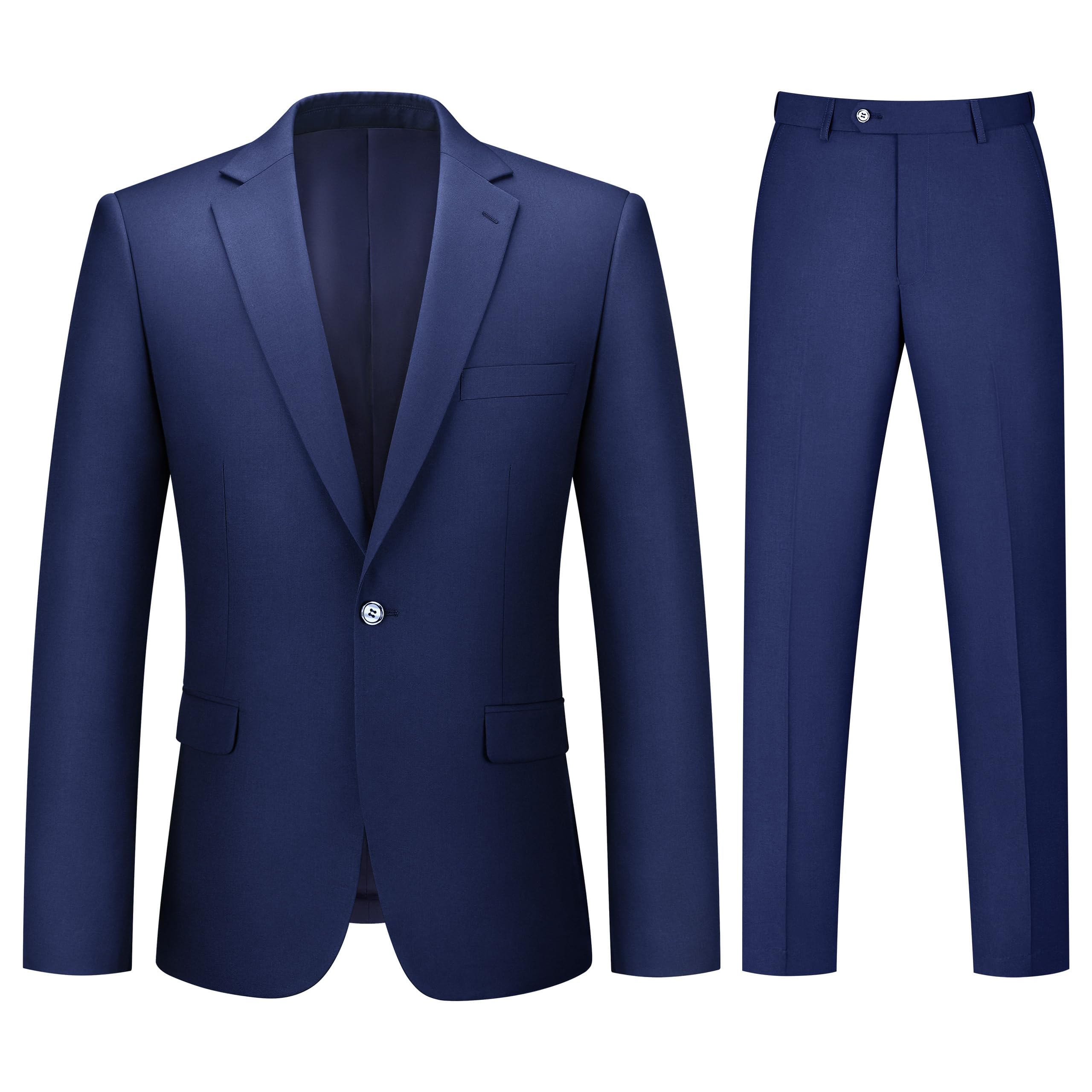 Photo 1 of LORENZO BRUNO Mens Suit 2 Piece Blue Suits for Men One Button Slim Fit Solid Jacket & Pants Tuxedo Set Business Wedding Party, Navy Blue, M