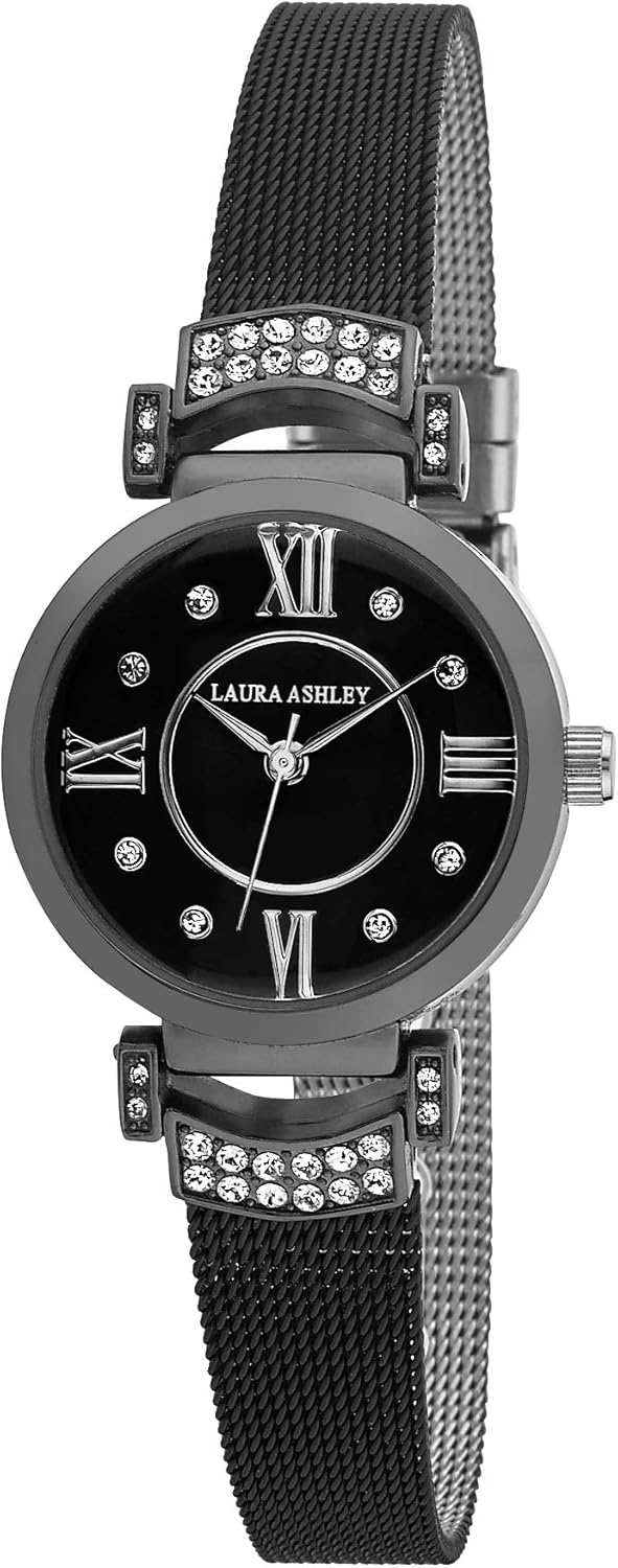 Laura Ashley Women's LA31051BK Deco Crystal Accent Black Mesh Watch