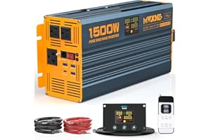 MWXNE 1500W/3000W(Peak) Power Inverter Pure Sine Wave DC 12V to 110V 120V AC Converter 3 AC Outlets Car Inverters with 4 USB 