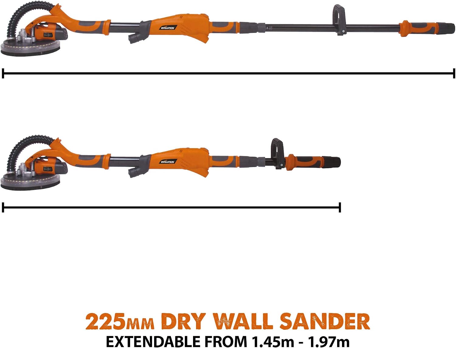Evolution Power Tools R225DWS Telescopic Dry Wall Sander with LED Torch and 6 Sanding sheets, 225 mm, Rot, 145 cm 23 cm x 25 cm - Image 4