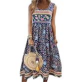 Kubsid Tank Dresses for Women 2025 Summer Boho Floral Crew Neck Sleeveless Long Sundress Loose Casual Elastic Waist Beach Dress with Pockets Size L Purple