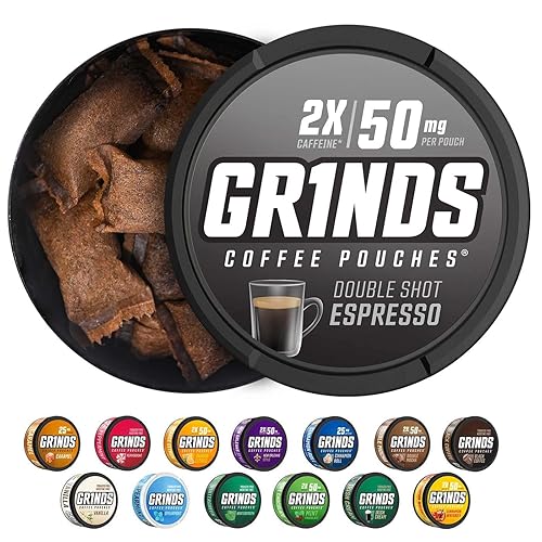 Grinds Coffee Pouches Tobacco Free, Nicotine Free Healthy Alternative  Cans of Double Shot Espresso 18