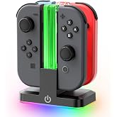 Switch Joycon Charger for SW 1 Model with 9 RGB Light Modes, Switch Controller Charger Stand with LED Indicators, SW Charging Dock Station for 4 Joycon Charging