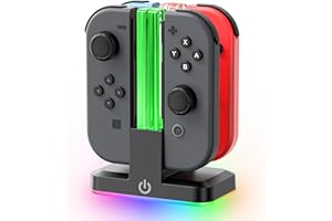 Switch Controller Charger for 4 Joycons with 9 RGB Light Modes, Joy con Charger Stand with LED Indicators, Switch Charging Do