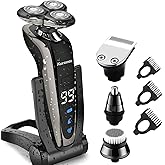 Kurener Electric Shaver Razor for Men Rechargeable 100% Waterproof Rotary for Shaving with Nose Trimmer Sideburns Trimmer Face Cleaning Brush