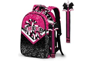 GZZSYO Cheer Backpack with Cheer Keychain, Pin Strap for Cheerleading Backpack, Cheerleaders Gift Bags for Team Women (Hotpink Black)