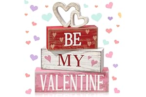Moucuny 4 Pcs Valentine Decorations Valentine Wooden Sign Love Table Centerpiece Tiered Tray Decor Decorative Faux Book Stack Block for Coffee Table Fireplace Mantel Floating Shelf
