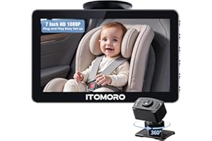 Itomoro Rear Facing Mirrors, 7'' HD 1080P Baby Car Camera, Infrared Night Vision Function Camera with 150° Wide View & 360° Rotatable Easy Installation in 5 Mins