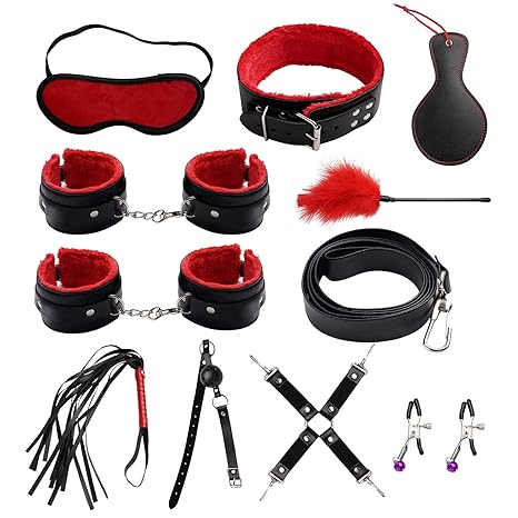 CEREZAS - 11 PCS Bondage Set für Erwachsene Mann Frau Leder Sexspielzeug Aktivitäten Bett Vergnügen Bondage Kit SM - Schwarz 