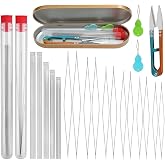 VYNFLICK Beading Needles Set - 45 pcs 6 Sizes Big Eye Seed Bead Needle, 5 Sizes Long Straight with 2 Threaders &amp; Scissors Stainless Sewing for Beads Crafting Jewelry Making
