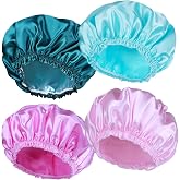 CHFONG Shower Caps for Women, 4 PCS Reusable Waterproof Bath Cap | Double Layer, Washable, Wide Elastic Band, Holds Long Hair, Caps for Bath Accessories, Spa, Travel Home - Solid Color