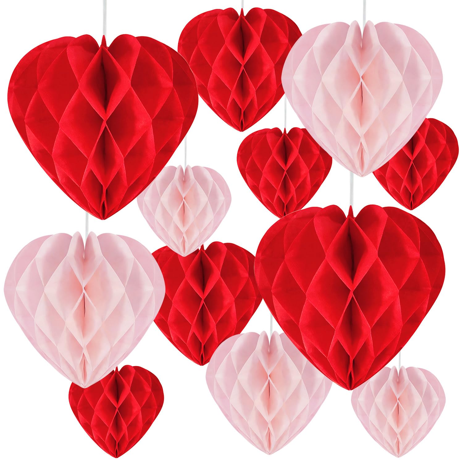 View 1 of 12 Pcs Heart Honeycomb Ball Heart Shaped Hanging Paper Pom Poms Decorations Valentines Photo Backdrop Decor Birthday Wedding Baby Shower Party Supplies