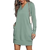 Totatuit Women Oversized Hoodies Dress Casual Long Sleeve V-Neck Hooded Sweatshirt Dress with Pockets 2025 Fall Outfits
