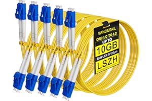 VANDESAIL 5 Pack LC to LC Single Mode Fiber Patch Cable 1M, OS2 Duplex 1G/10GB Fiber Optical Cables SMF Fiber Jumper Patch Cords LSZH 9/125µm for SFP+ XFP QSFP CFP -1M(3FT) 5pack