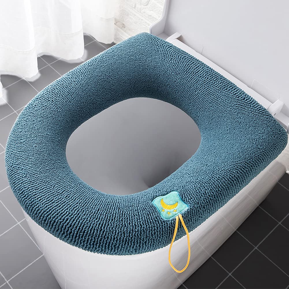 Fiacvrs 2 Pcs/Pack Soft Bathroom Toilet Cushion,Warmer Cushion Toilet Seat Pad,Toilet Seat Cover Cushion,Toilet Seats,Toilet Seat Cover Pads,Toilet Seat Cushion Reusable Washable(Cyan)