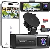 3 Channel 5G WiFi Dash Cam, 4K+1080P+1080P Dash Cam Front and Rear with 64GB Card, Dash Camera for Car with HDR IR Night Vision, G-Sensor, 24/7 Parking Mode, WDR, Support 128GB Max - Silver