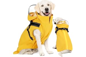 SlowTon Dog Raincoat - Dog Rain Coat with Harness Built-in, Removable Hood Waterproof Zipper Rain Jacket, Lightweight Rain Po