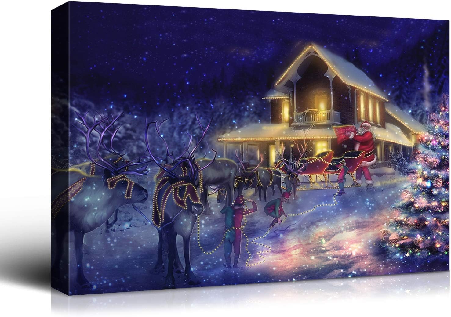 Paintings - Denozer - Canvas Wall Art Christmas Eve Painting Artwork for Home Wall Decor,Stretched and Framed Ready to Hang - 24x18 inches