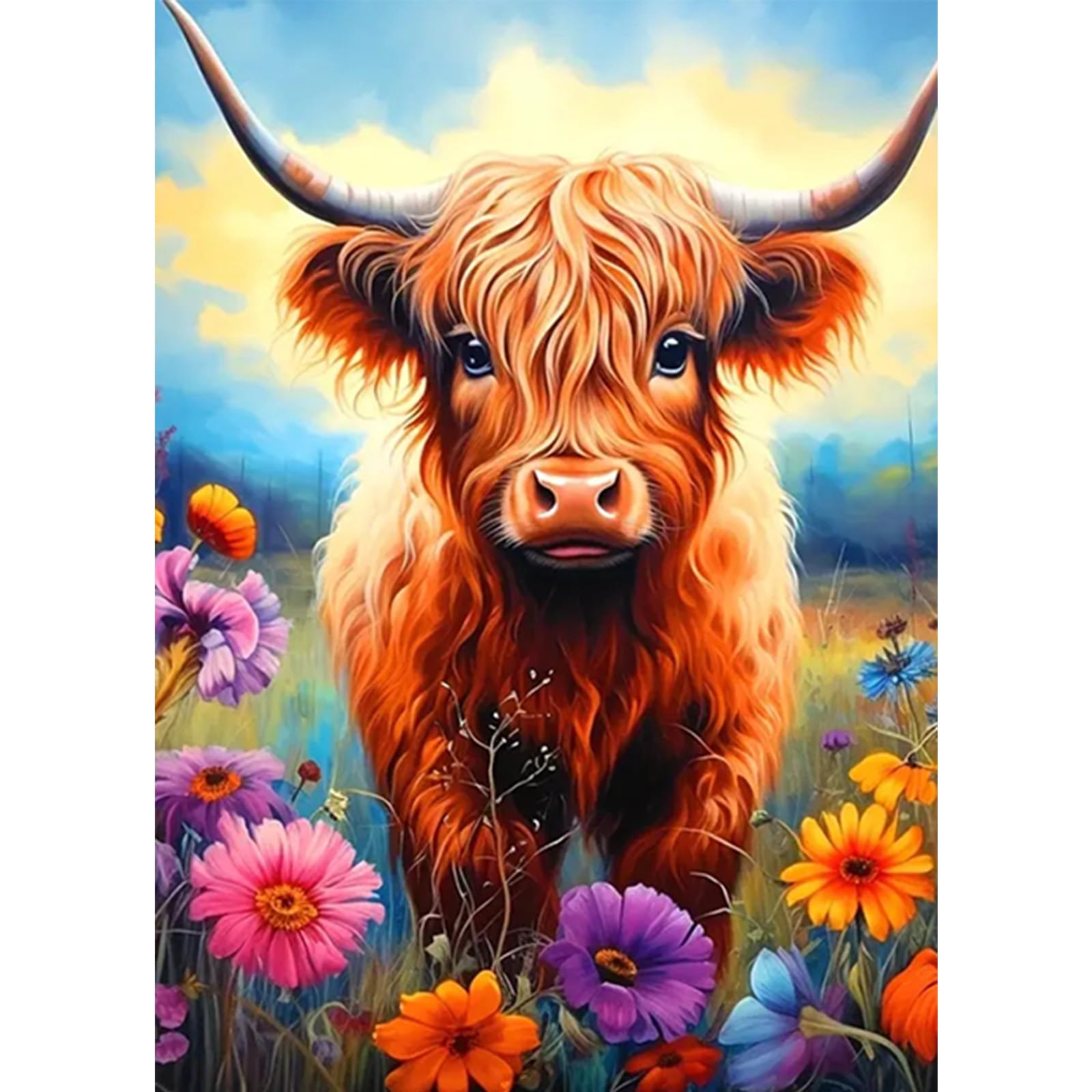 CEOVR Cow Diamond Painting Art Kits Adults,DIY Diamond Art Painting Kits Animals and Flowers,30x40 cm Full Diamond Art Kits Adults, Highland Cow Diamond Painting Craft