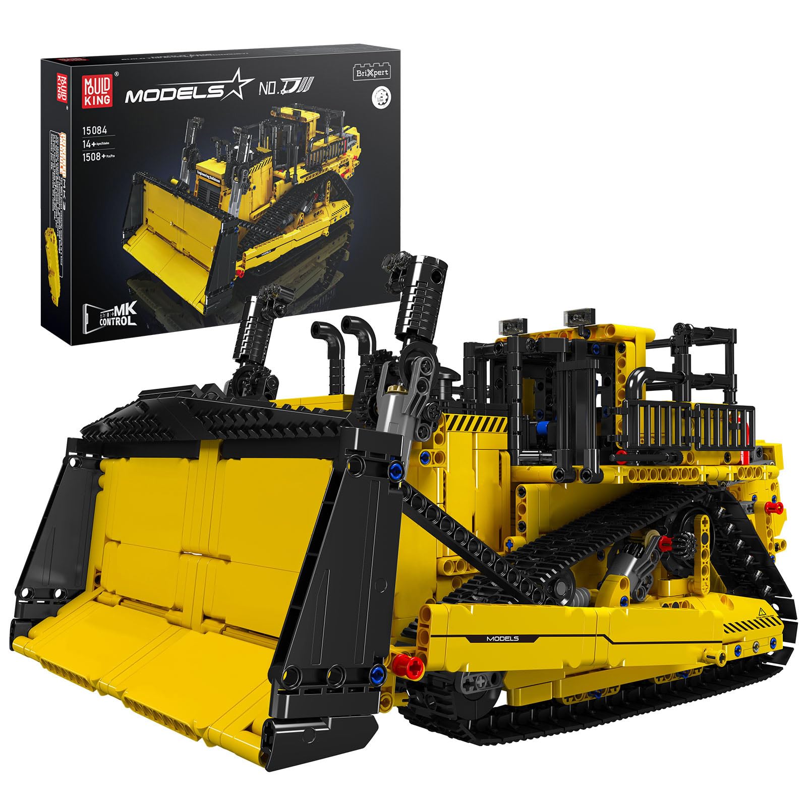 Mould King 15084 Technik Ferngesteuert Bulldozer Bausteine CAT D11 LKW Bauspielzeug Kran Baufahrzeug Klemmbausteine mit Motors für Kinder und Erwachsene (1508 Teile)