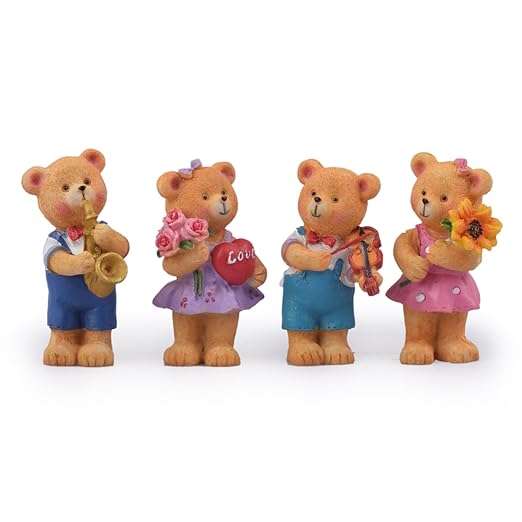 Wonderland Set o 4 :Poly Resin Brown Standing Teddy Bears, Mini/Miniature for Bonsai Planter D