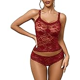 Avidlove Sexy Pajama Set for Women Floral Lace Lingerie Set Sheer Sleepwear See Through Lace Shorts PJ Set