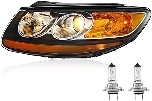 TODO Headlights Assembly Pair For 2007 2008 2009 2010 2011 2012 Hyundai Santa Fe 6 Pin Headlamp Replacement with Bulbs, Left 